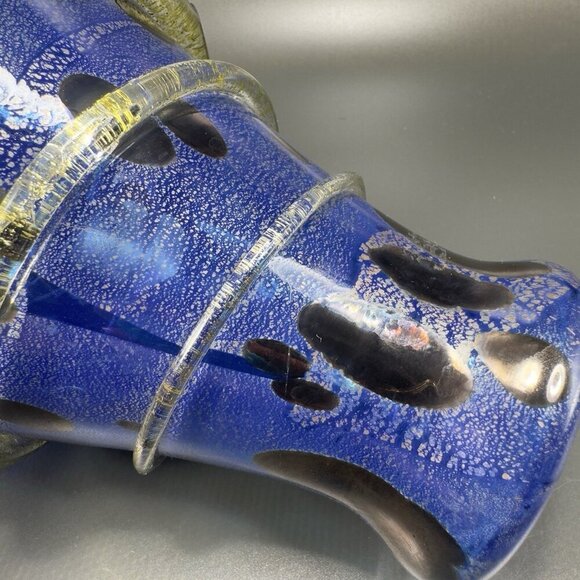 2001 Cliff Goodman Art Glass Vase Vessel Spiral Cobalt Blue Gold Specks Signed - Picture 16 of 16